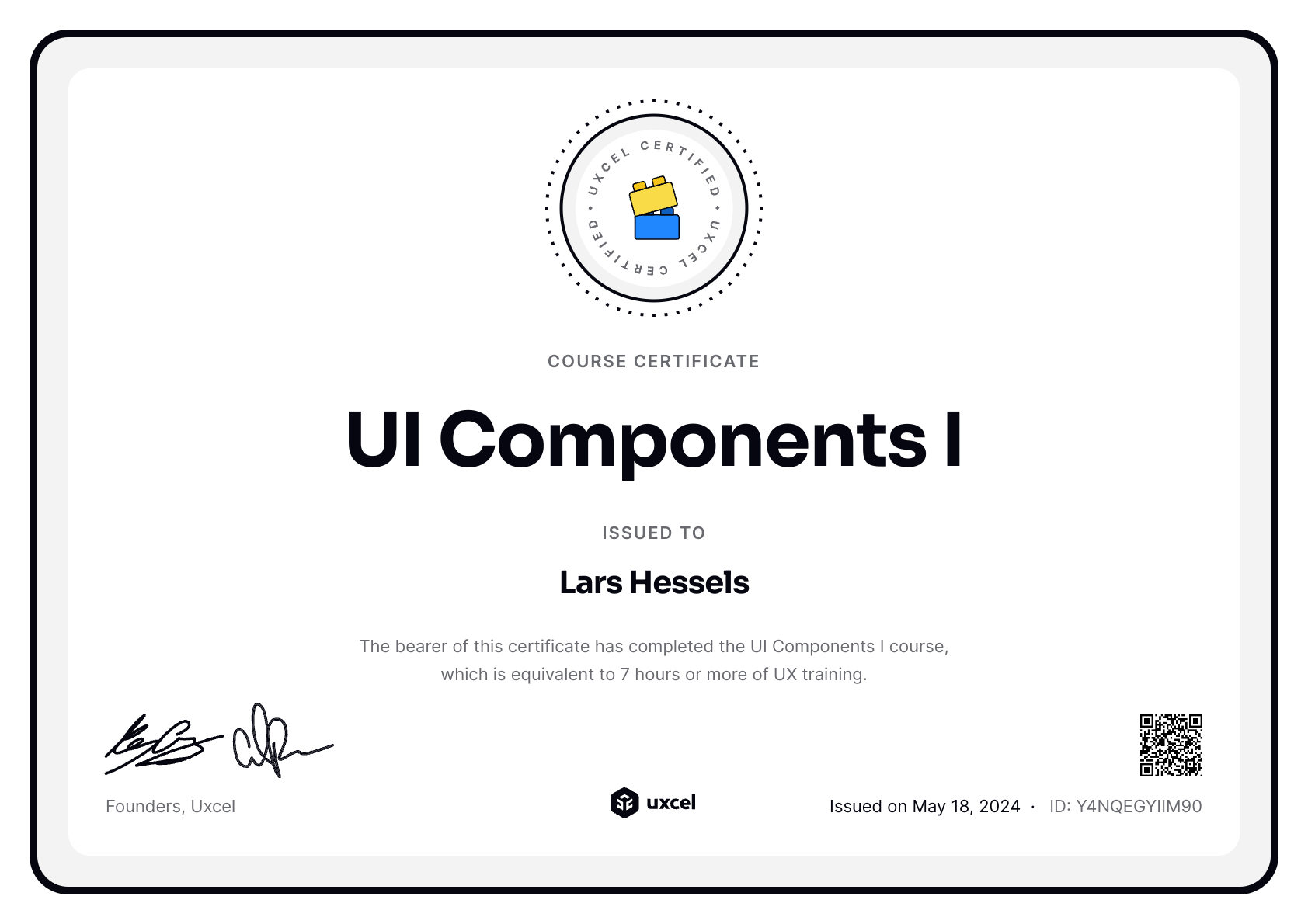 Lars Hessels's certificate